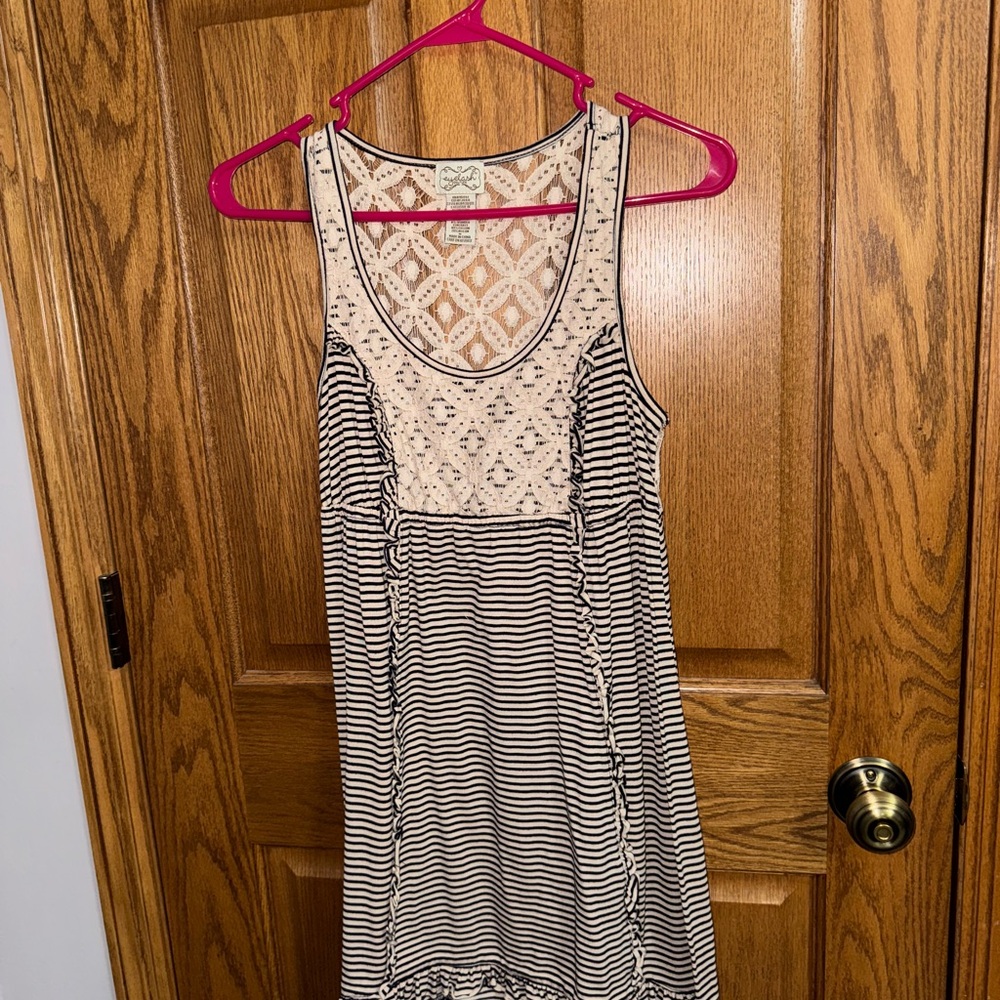 Eyelash Couture Black and Cream Striped Midi Dress